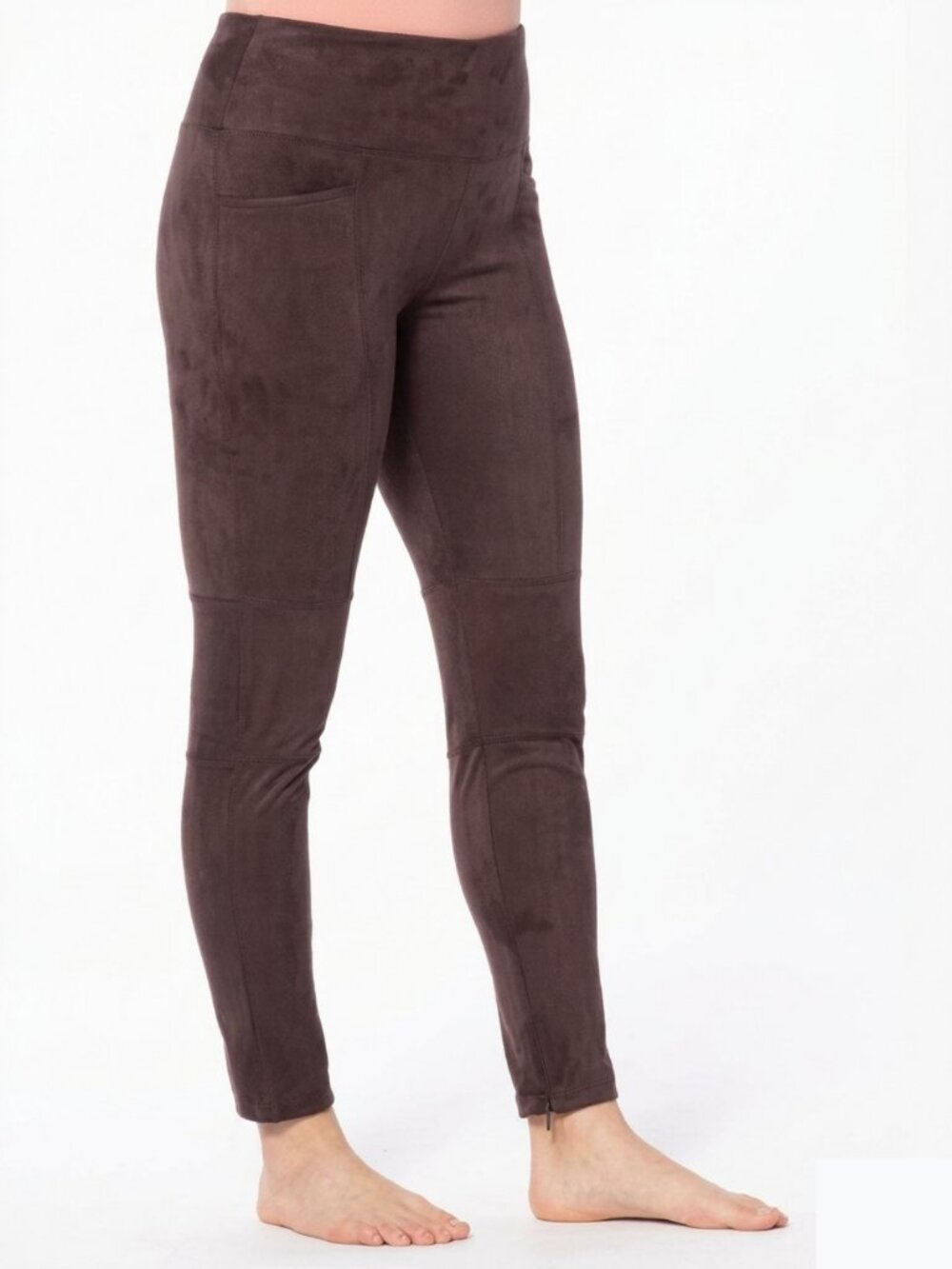 NWT Ruby Ribbon Faux Suede Leggings XL Brown Moto Knee Patch Slimming Shapewear